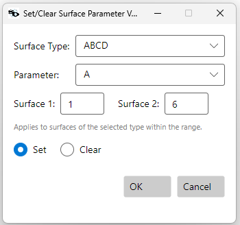Set/Clear Surface Parameter Variables dialog