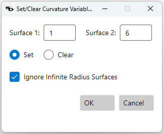 Set/Clear Curvature Variables dialog