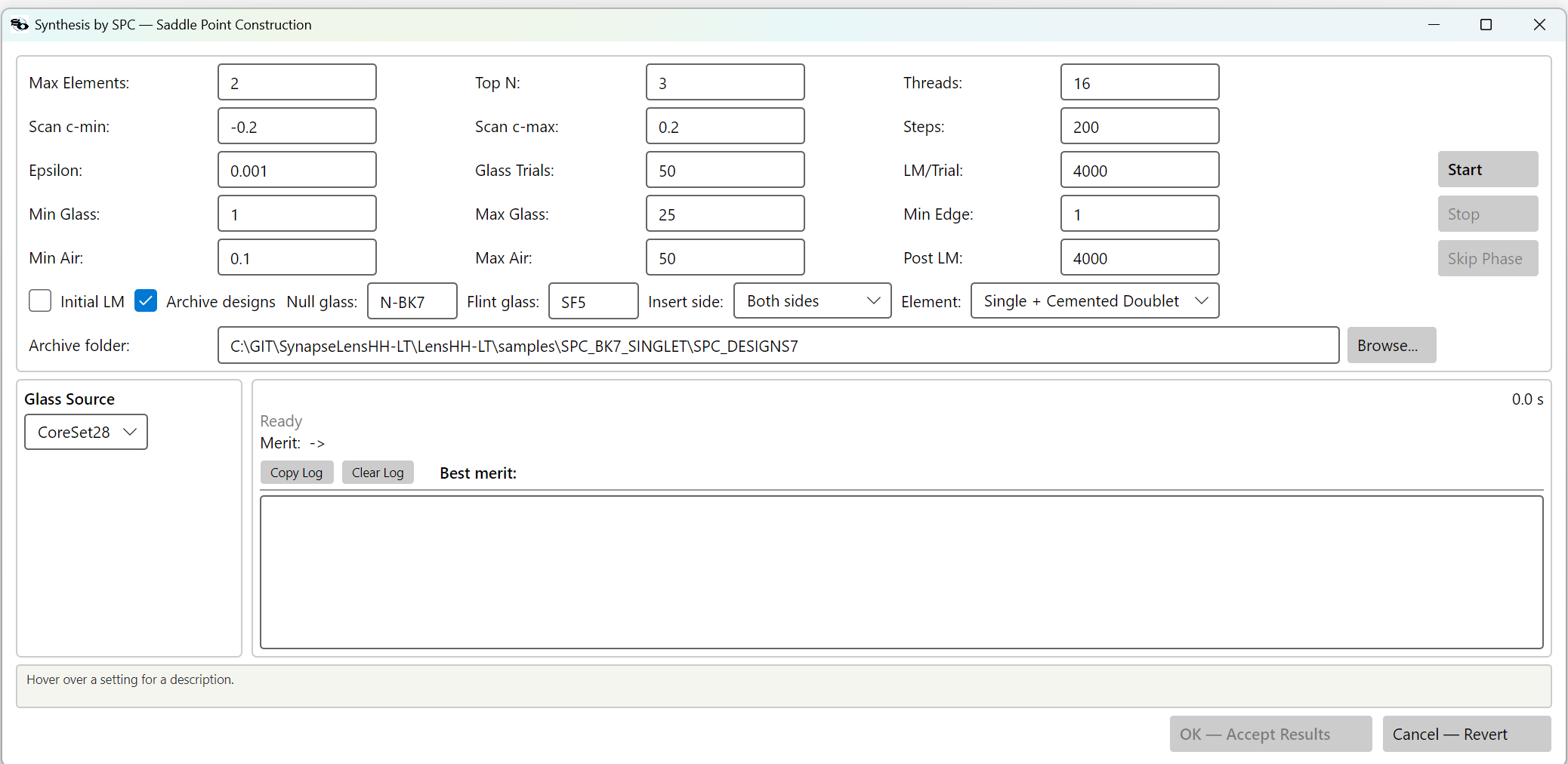 SPC dialog settings