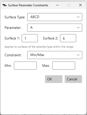 Surface Parameter Constraints dialog
