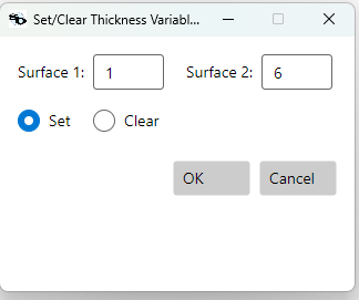 Set/Clear Thickness Variables dialog